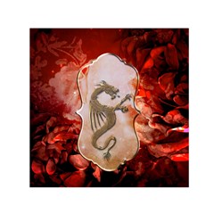 Wonderful Chinese Dragon With Flowers On The Background Small Satin Scarf (square) by FantasyWorld7