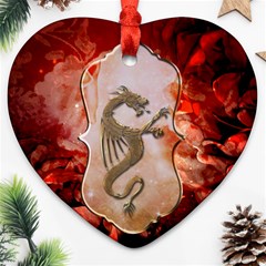 Wonderful Chinese Dragon With Flowers On The Background Ornament (heart) by FantasyWorld7