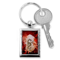 Wonderful Chinese Dragon With Flowers On The Background Key Chain (rectangle) by FantasyWorld7