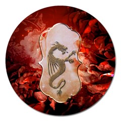 Wonderful Chinese Dragon With Flowers On The Background Magnet 5  (round) by FantasyWorld7