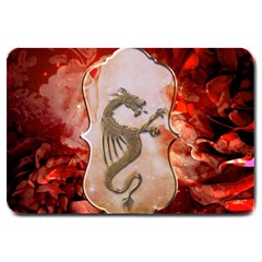 Wonderful Chinese Dragon With Flowers On The Background Large Doormat  by FantasyWorld7