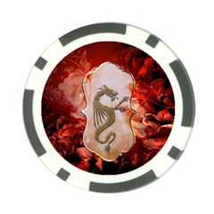 Wonderful Chinese Dragon With Flowers On The Background Poker Chip Card Guard by FantasyWorld7