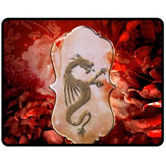 Wonderful Chinese Dragon With Flowers On The Background Fleece Blanket (medium)  by FantasyWorld7