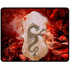 Wonderful Chinese Dragon With Flowers On The Background Double Sided Fleece Blanket (medium)  by FantasyWorld7