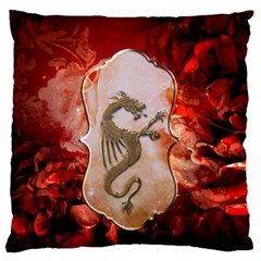 Wonderful Chinese Dragon With Flowers On The Background Large Flano Cushion Case (one Side) by FantasyWorld7