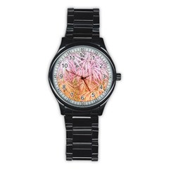 Fineleaf Japanese Maple Highlights Stainless Steel Round Watch by Riverwoman