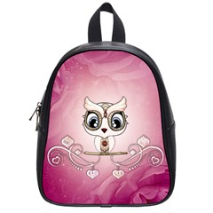 Cute Little Owl With Hearts School Bag (small) by FantasyWorld7