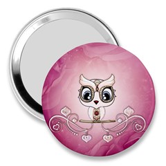 Cute Little Owl With Hearts 3  Handbag Mirrors by FantasyWorld7