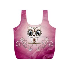 Cute Little Owl With Hearts Full Print Recycle Bag (s) by FantasyWorld7