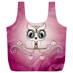 Cute Little Owl With Hearts Full Print Recycle Bag (xl) by FantasyWorld7