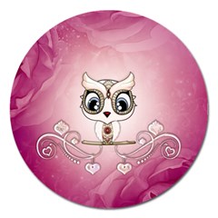 Cute Little Owl With Hearts Magnet 5  (round) by FantasyWorld7