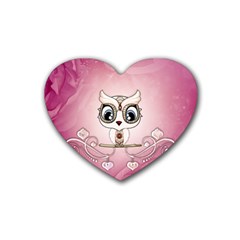 Cute Little Owl With Hearts Rubber Coaster (heart)  by FantasyWorld7