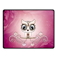 Cute Little Owl With Hearts Double Sided Fleece Blanket (small)  by FantasyWorld7