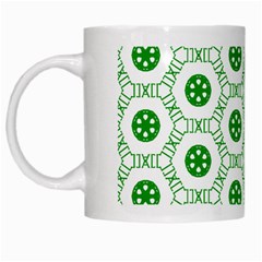 White Background Green Shapes White Mugs