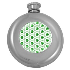 White Background Green Shapes Round Hip Flask (5 Oz) by Nexatart