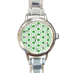 White Background Green Shapes Round Italian Charm Watch by Nexatart