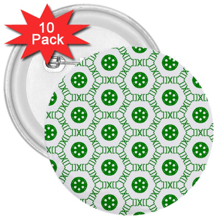 White Background Green Shapes 3  Buttons (10 pack) 