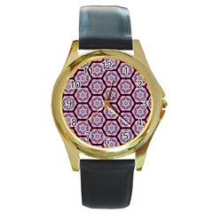 Background Pattern Tile Round Gold Metal Watch by Nexatart