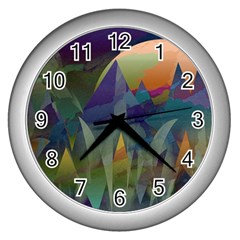 Mountains Abstract Mountain Range Wall Clock (silver) by Nexatart