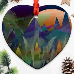 Mountains Abstract Mountain Range Heart Ornament (two Sides) by Nexatart