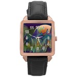 Mountains Abstract Mountain Range Rose Gold Leather Watch  Front