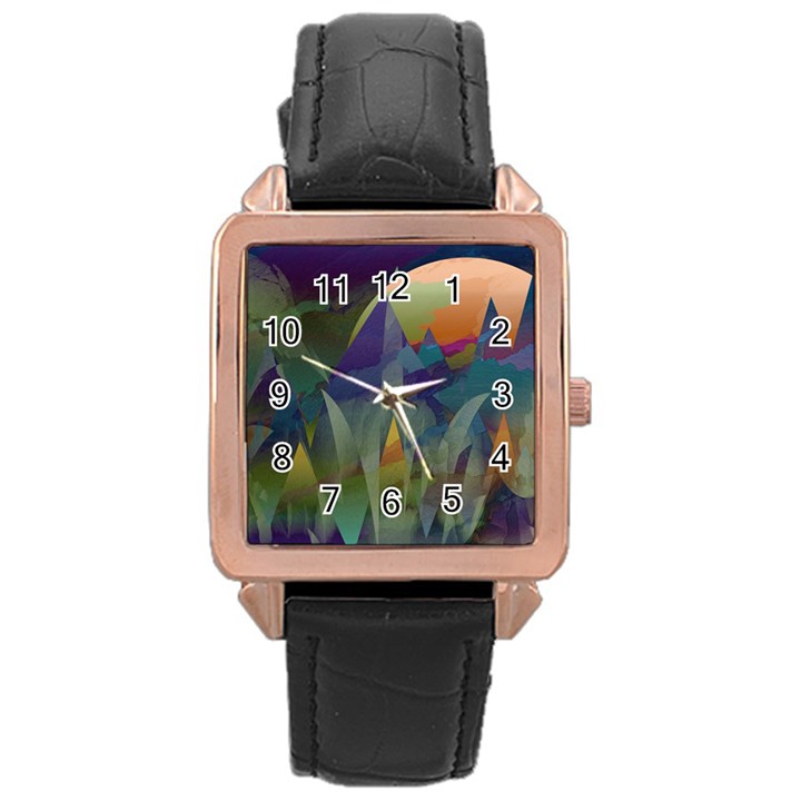 Mountains Abstract Mountain Range Rose Gold Leather Watch 