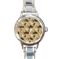 Scrapbook Leaves Decorative Round Italian Charm Watch