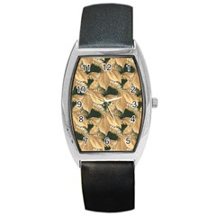 Scrapbook Leaves Decorative Barrel Style Metal Watch