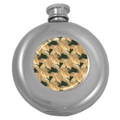 Scrapbook Leaves Decorative Round Hip Flask (5 oz)