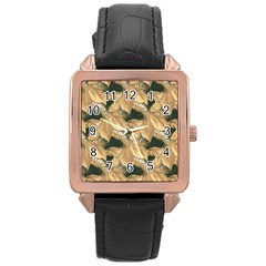 Scrapbook Leaves Decorative Rose Gold Leather Watch 