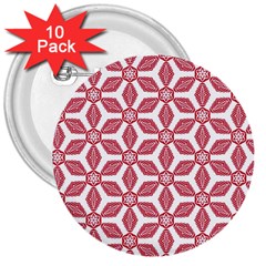 White Background Red Flowers Texture 3  Buttons (10 Pack)  by Nexatart