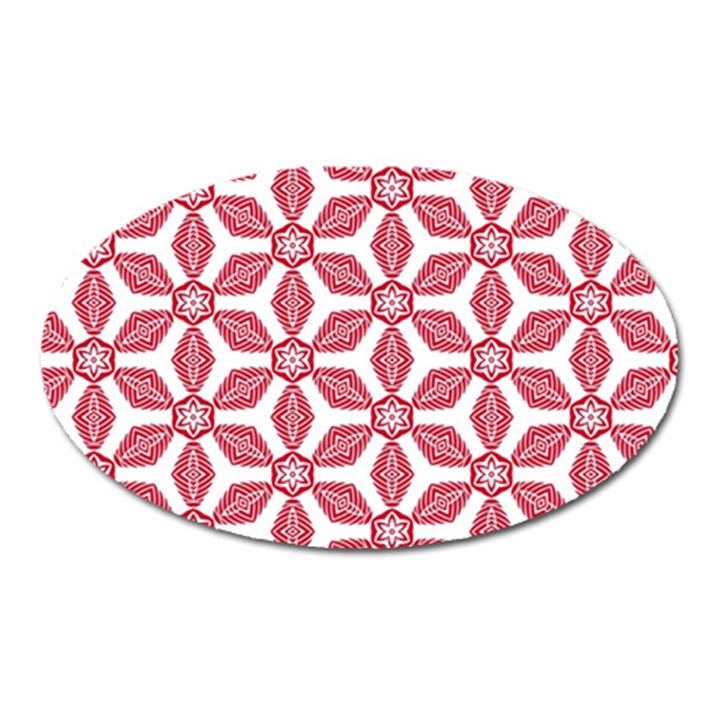 White Background Red Flowers Texture Oval Magnet