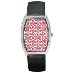 White Background Red Flowers Texture Barrel Style Metal Watch by Nexatart