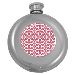 White Background Red Flowers Texture Round Hip Flask (5 Oz) by Nexatart