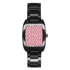 White Background Red Flowers Texture Stainless Steel Barrel Watch by Nexatart