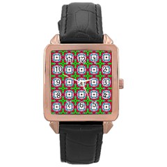 Squares Square Pattern Rose Gold Leather Watch 