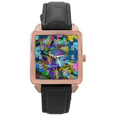 Flowers Abstract Branches Rose Gold Leather Watch 