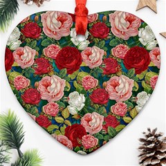 Roses Repeat Floral Bouquet Ornament (heart) by Nexatart