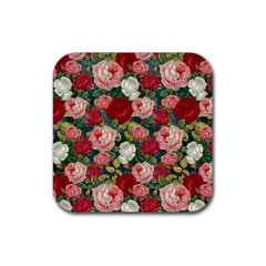 Roses Repeat Floral Bouquet Rubber Coaster (square) 