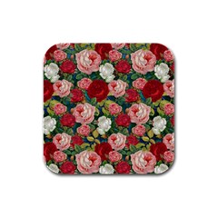 Roses Repeat Floral Bouquet Rubber Square Coaster (4 Pack) 