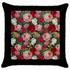 Roses Repeat Floral Bouquet Throw Pillow Case (black)