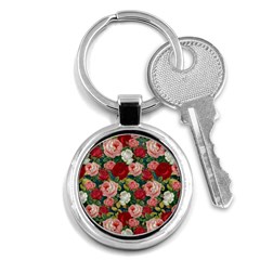 Roses Repeat Floral Bouquet Key Chain (round) by Nexatart