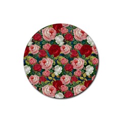 Roses Repeat Floral Bouquet Rubber Round Coaster (4 Pack) 