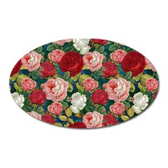 Roses Repeat Floral Bouquet Oval Magnet by Nexatart