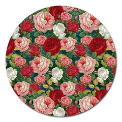 Roses Repeat Floral Bouquet Magnet 5  (round) by Nexatart