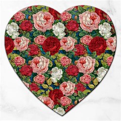 Roses Repeat Floral Bouquet Jigsaw Puzzle (heart) by Nexatart