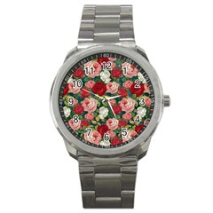 Roses Repeat Floral Bouquet Sport Metal Watch by Nexatart