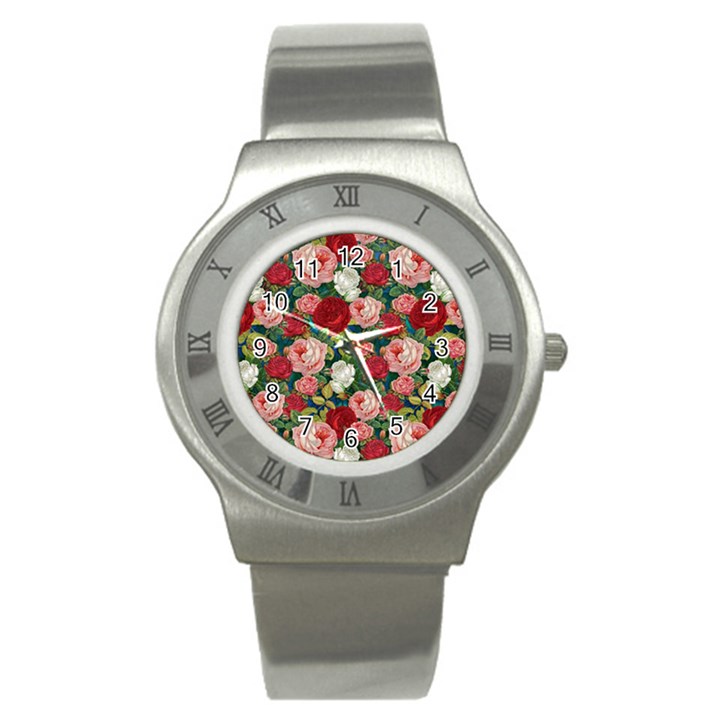 Roses Repeat Floral Bouquet Stainless Steel Watch