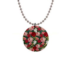 Roses Repeat Floral Bouquet 1  Button Necklace