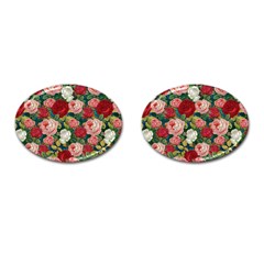 Roses Repeat Floral Bouquet Cufflinks (oval) by Nexatart